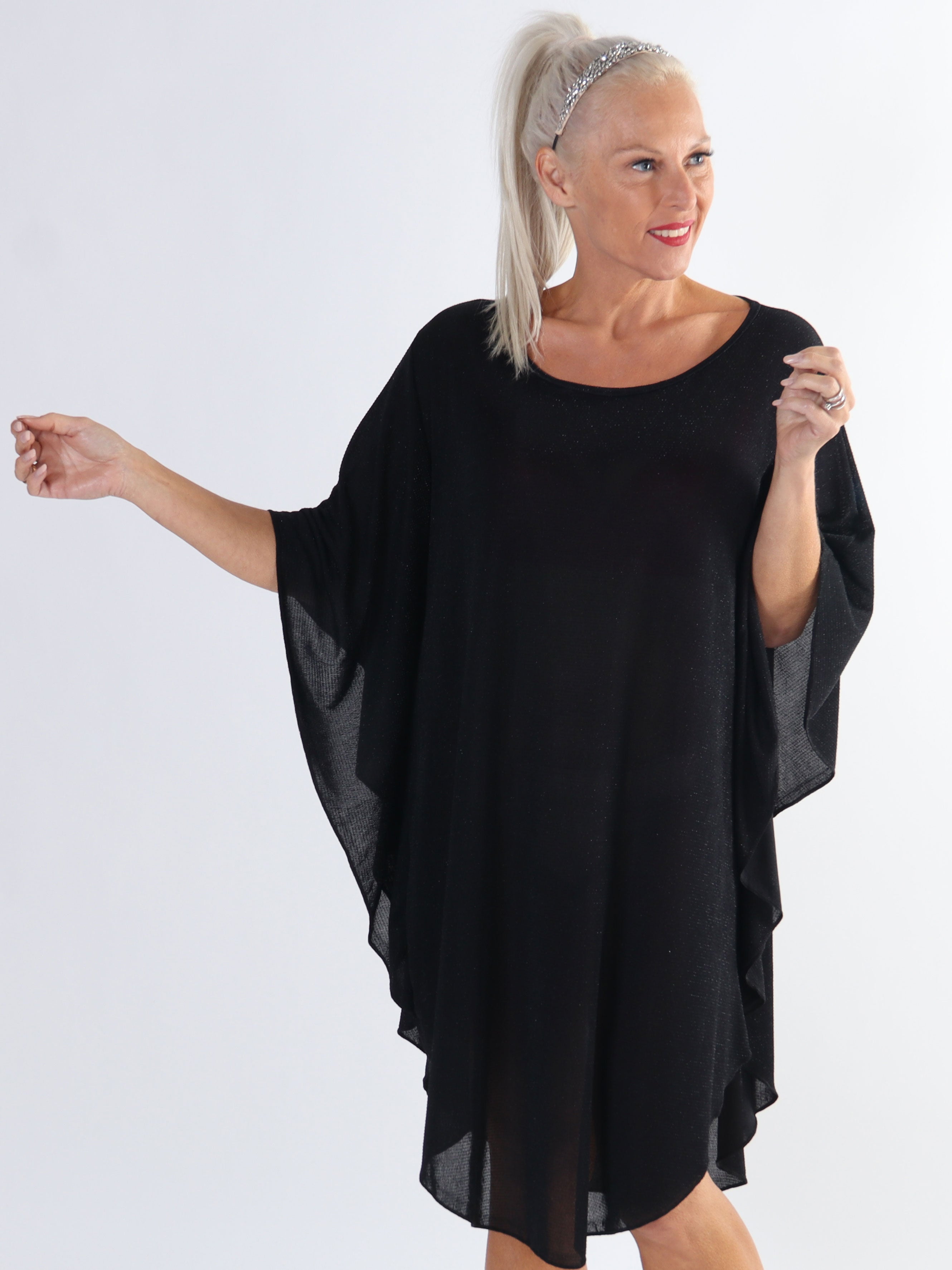 Almira Glitter - Plus size tunikaklänning med glittertråd och lösa ärmar